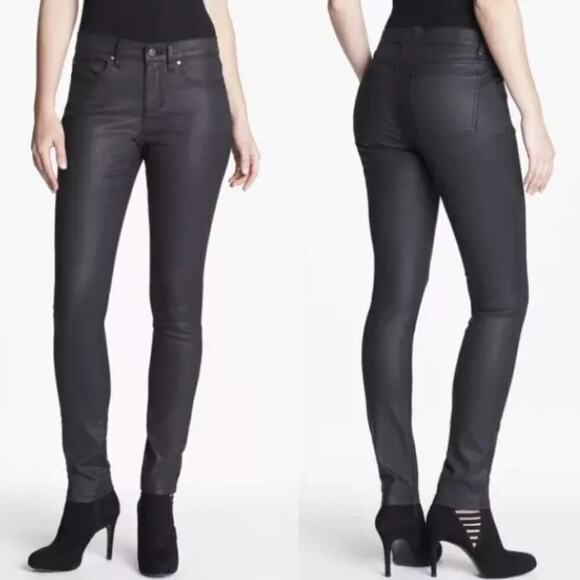 Eileen Fisher Organic Coated Waxed Denim Skinny Jeans women's size 4 Retro Rock - Picture 1 of 10